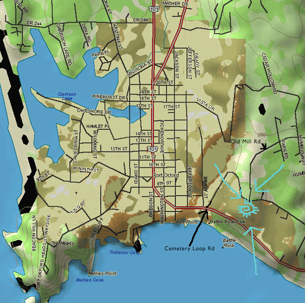 Photo overhead map of Port Orford